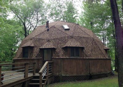 Geodesic Dome home with new roof installed by Daugherty Roofing 814 in Wattsburg, PA.